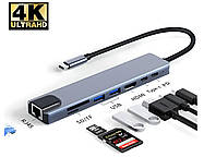 Мультифункциональный USB-хаб 8в1 расширитель с входом Type-C Addap MH-04/ HDMI/HDTV + PD + USB C + SD + RJ45 \