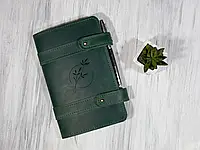Блокнот-органайзер в кожаной обложке с гравировкой, корпоративный подарок на Новый год, Green, Линия