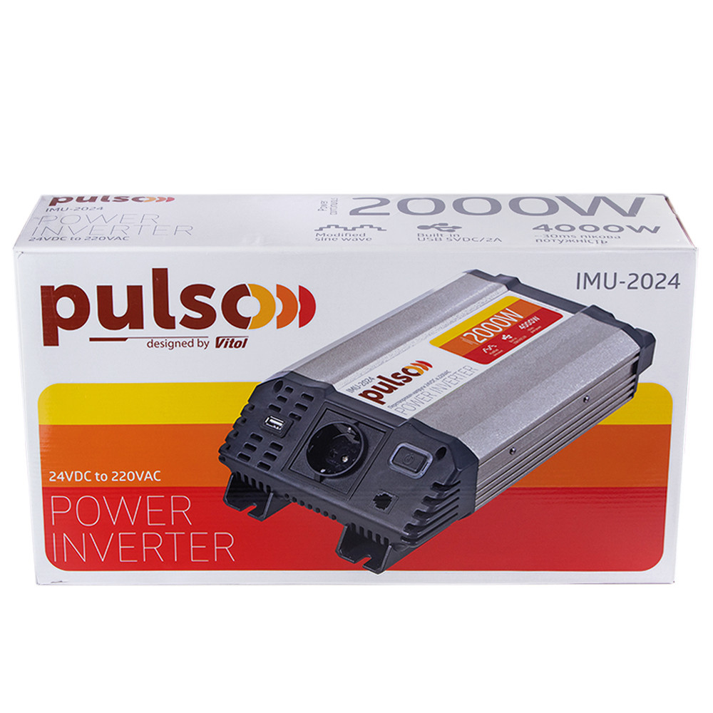 Інвертор Перетворювач напруги 24 V 220 V 2000 W USB-5VDC 2.0 A Клеми Мод. синусоїда, фото 1