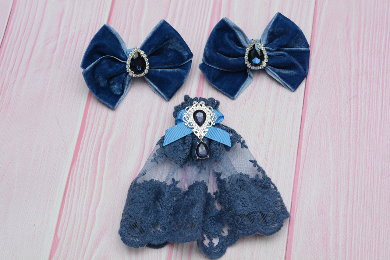 Набір банти на резинці дитячий краватка темно-синій 740 об, фото 1