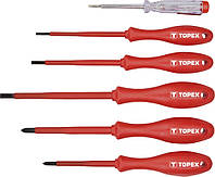 Topex Отвертки, диэлектрические, для работ под напряжением 1000 В, набор 6 ед., с тестером, SL, PH Baumar -