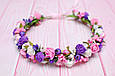 Вінок для волосся / віночок на голову з квітами біло-рожево-фіолетовий 697 об, фото 3