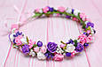 Вінок для волосся / віночок на голову з квітами біло-рожево-фіолетовий 697 об, фото 2