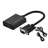 Переходник-конвертер HDMI (F) - VGA (M) TRY Plug (USB + звук, кабель 3.5 мм и microUSB) черный