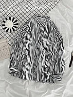 Женская зебровая рубашка с зебровым принтом (черно-белая) софт