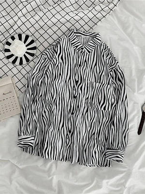Жіноча зеброва сорочка із зебровим принтом (чорно-біла) софт