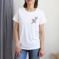 Эффектная женская футболка с вышивкой Хлопка, Красивая Белая футболка, 52