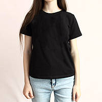 Базовая черная футболка женская, Футболки хлопковые чистые без рисунка, 42