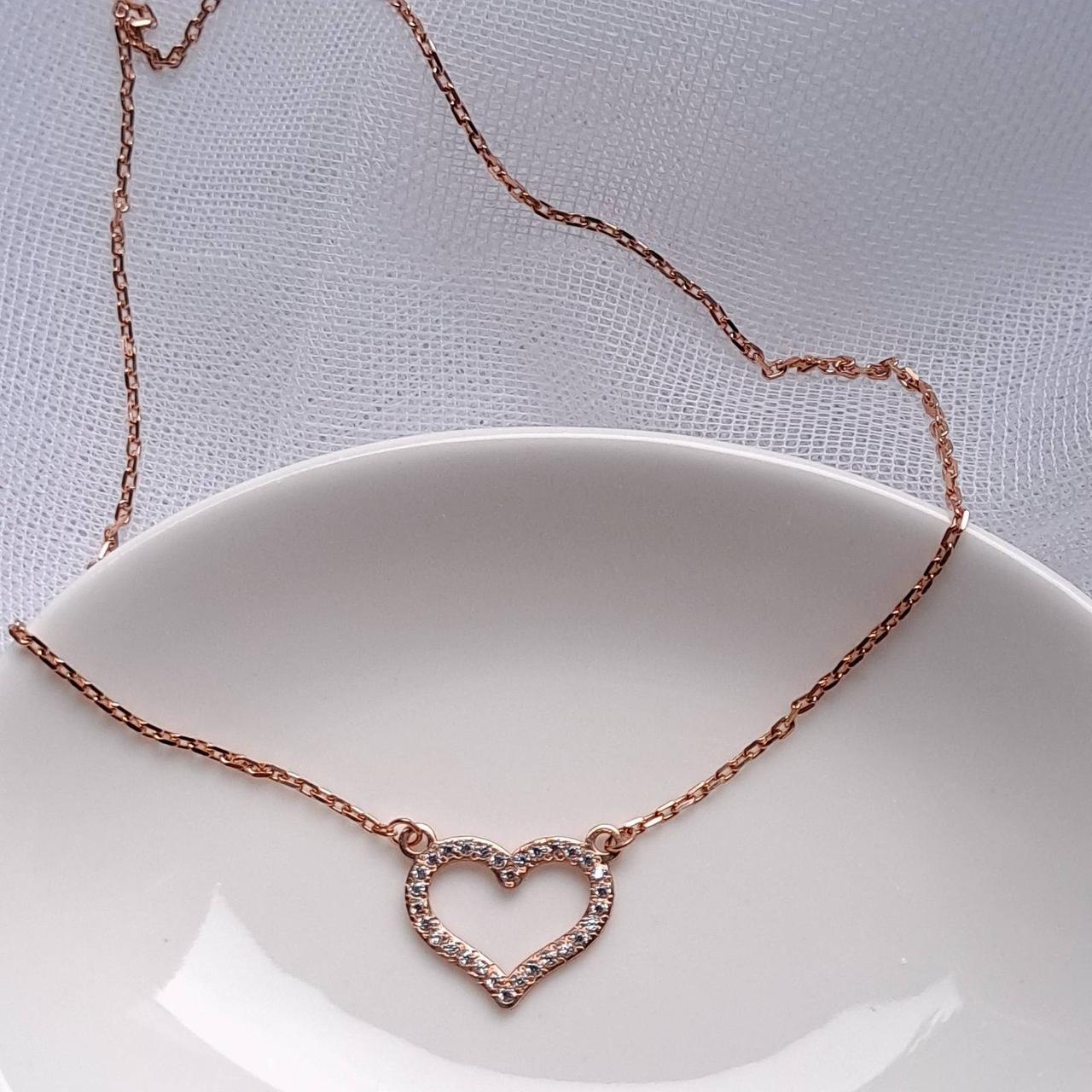 Срібне кольє в позолоті Фіанітове сердечко, фото 1