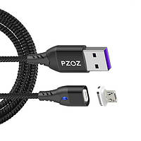 Магнитный кабель с наконечником PZOZ Micro-USB 5А для зарядки и передачи данных (Черный, 1м)