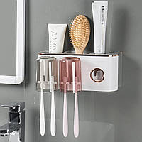 Багатофункціональний органайзер у ванну для зубного приладдя з дозатором зубної пасти на стіну Aswei A2207 White/Gold