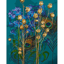 Картина за номерами Strateg ПРЕМІУМ Чудернацький букет з лаком та з рівнем розміром 40х50 см (GS1407)