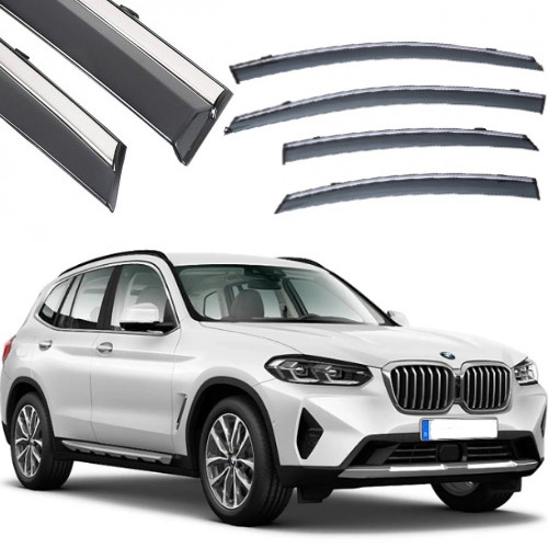 Дефлектори вікон вітровики Benke для BMW X3 E83 F25 2018-2021 Хром Молдинг З Нержавіючої Сталі 3D, фото 1