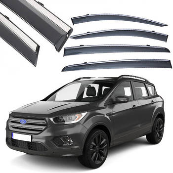 Дефлектори вікон вітровики Benke для Ford Kuga / Escape 2013-2019 Хром Молдинг Нержавійка 3D (BFDYH1323-W/S)