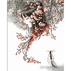 Картина за номерами Strateg ПРЕМІУМ Ніжна азіатка з лаком та з рівнем розміром 40х50 см (DY408) PL-00038874