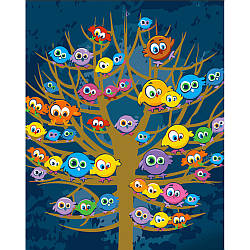 Картина за номерами Strateg ПРЕМІУМ Дерево з пташками з лаком розміром 30х40 см (SS6684) PL-00040028