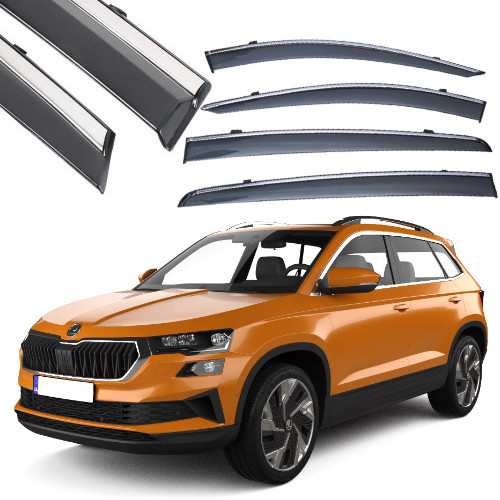 Дефлектори вікон вітровики Benke для Skoda Karoq 2018- Хром Молдинг Нержавіюча сталь 3D (BSKKR1723-W/S), фото 1