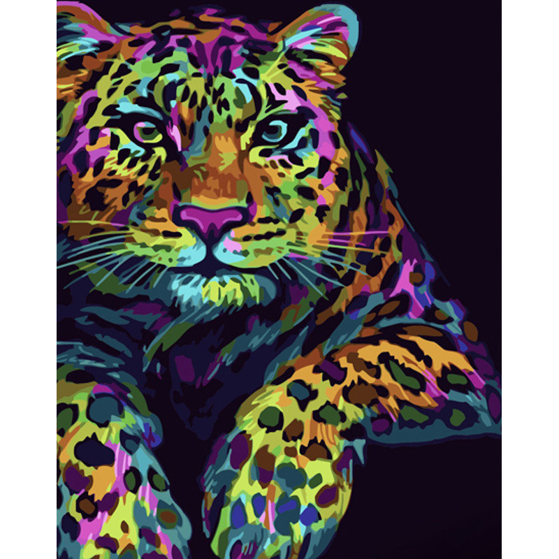 Картина за номерами Strateg ПРЕМІУМ Поп-арт леопард з лаком та з рівнем розміром 40х50 см (GS1541) PL-00040241