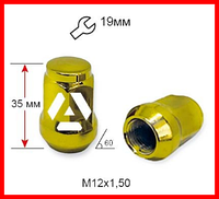 Гайка колісна M12X1,50 Золотий хром висота 35 мм Конус із виступом., закр., ключ 19 мм NEW