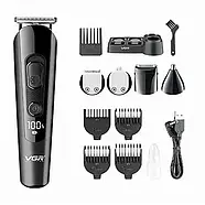 Машинка для стрижки акумуляторна VGR V-175 10 Вт 5 насадок Тример для вусів та бороди з насадками 5 в 1, фото 2