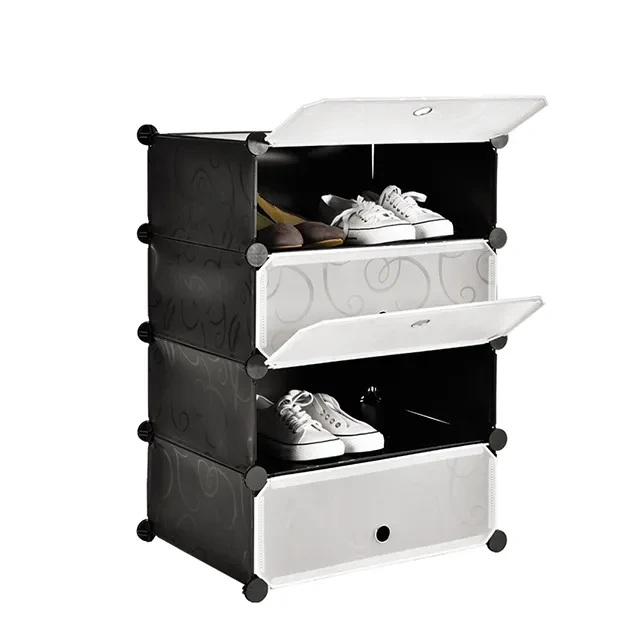 Шафа пластикова для взуття Storage Cube Cabinet А1-4 Чорний Полиця для взуття 4-х ярусна, фото 1