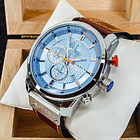 Мужские классические кварцевые стрелочные наручные часы с хронографом Curren 8291. С кожаным ремешком. sb