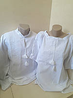 Рубашка Вышиванка Мужская Лен белая вышивка Для Пары р. 42 - 60