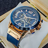 Чоловічий кварцевий стрілочний наручний годинник з хронографом Curren 8329 оригінал. Зі шкіряним ремінцем. Blue-Cuprum, фото 2