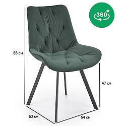 Поворотні стільці для кухні K-519 темно-зелений велюр на чорних сталевих ніжках