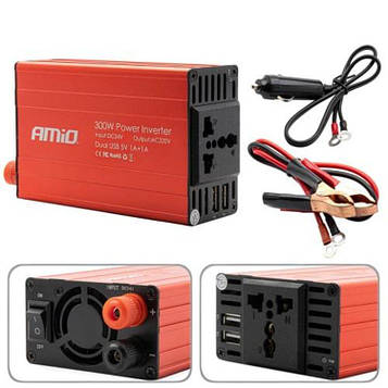 Перетворювач напруги 24В/230В 300Вт/600Вт 2xUSB AMiO PI04 02471