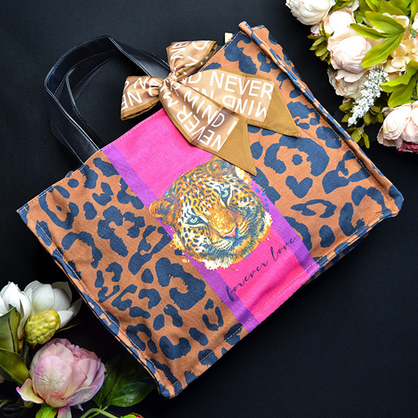Літня сумка квадратна яскравих кольорів "Forever love" (Леопард, Малиновий) Розмір: 39х15х30 см