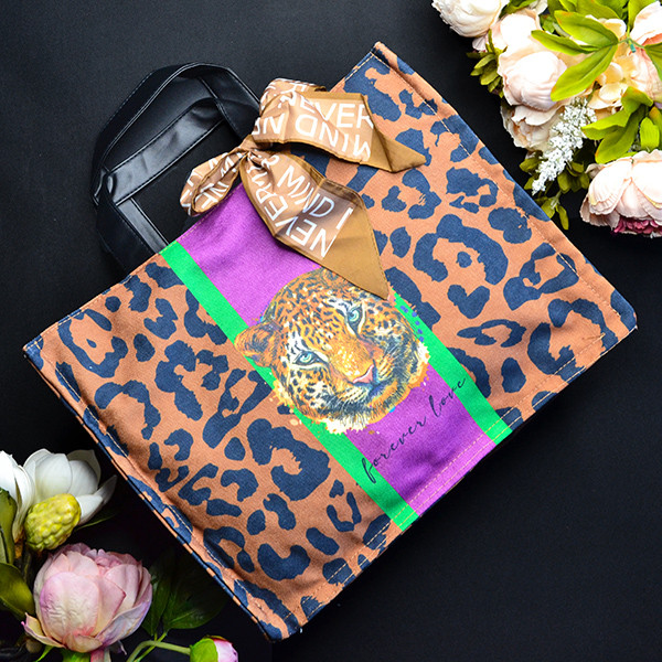 Літня сумка квадратна яскравих кольорів Forever love (Леопард, Фіолетовий) Розмір: 39х15х30 см, фото 1