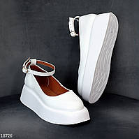 Белые кожаные туфли на шлейке натуральная кожа на небольшой платформе lolita style