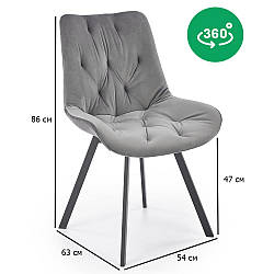 Стільці з сидінням що обертається K-519 сірий велюр на чорних металевих ніжках в їдальню