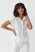 Женская рубашка с резинкой на талии - молочный цвет, M (есть размеры)