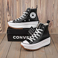 Кеди жіночі на платформі Converse Run Star Hi Black\White Leather