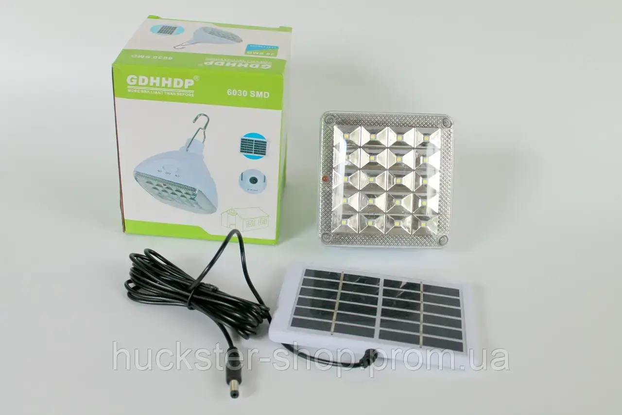 Ліхтар-лампа світлодіодна для дому із сонячною панеллю, GD-6030, КРУГОВЕ освітлення
