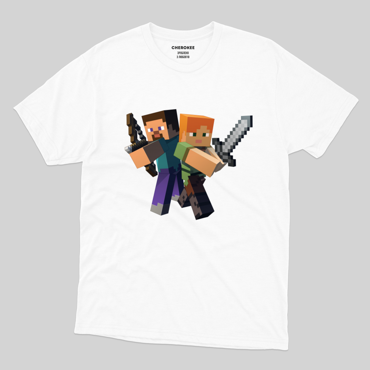 Футболка дитяча з прикольним принтом «MINECRAFT МЕШКАНЦІ З МЕЧЕМ»