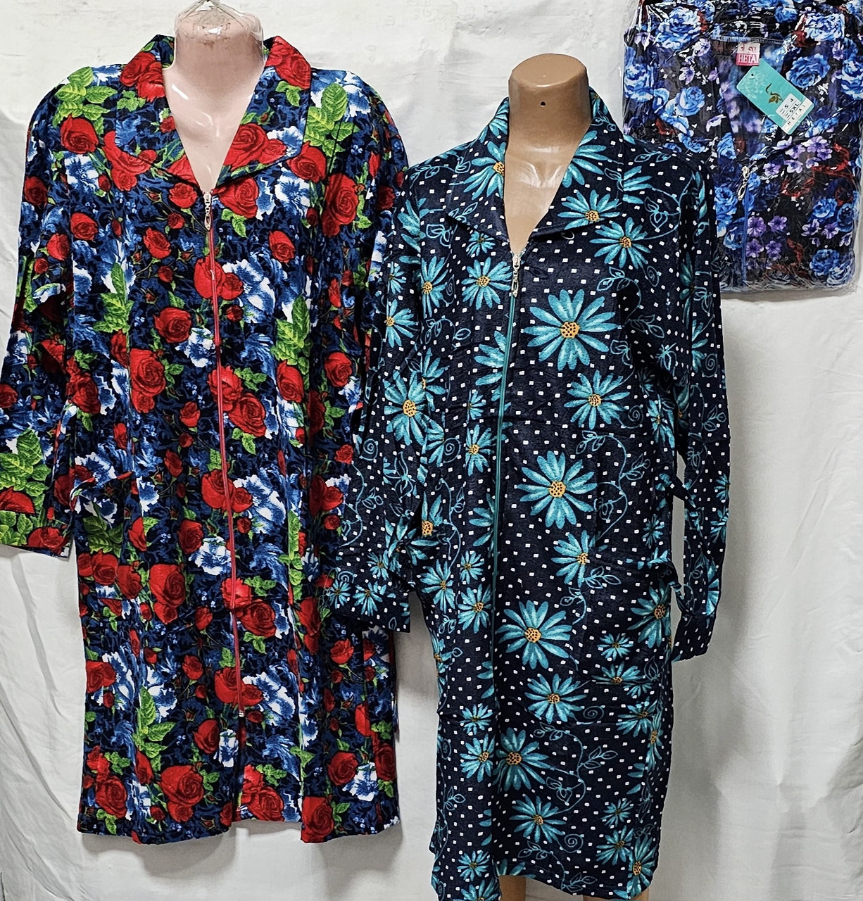 Жіночий халат байковий (XL-5XL) з рукавами блискавка