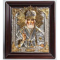 Икона с серебром и позоотой Святитель Николай Чудотворец 39*34*6 см