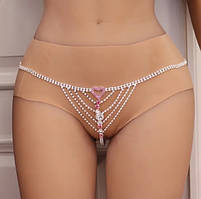 Трусики з камінням з сердечком one size сріблястий