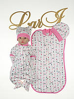 Набір одягу для новонародженого 4 речі + європелюшка Baby розмір 56 см Lari Рожевий