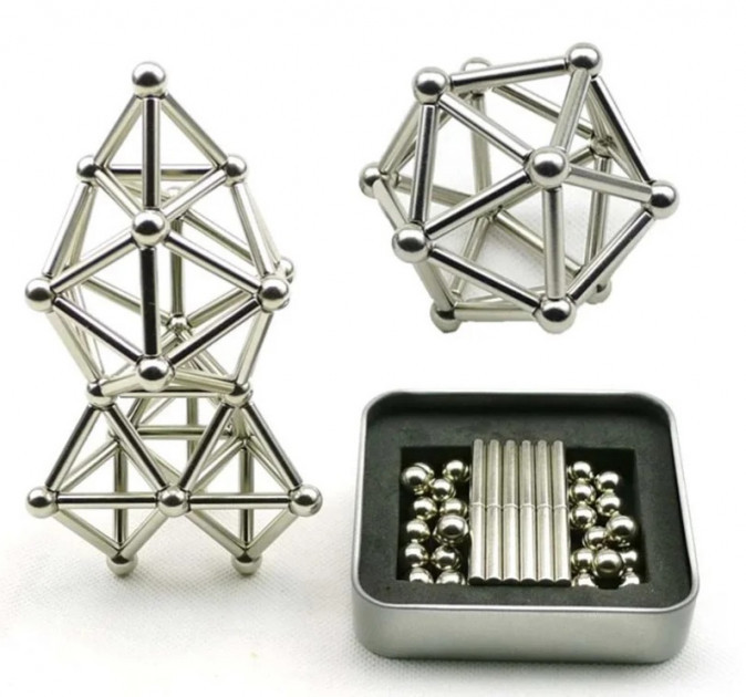 Магнітний конструктор Buckyballs n Buckybars, 64 деталі, магнітна іграшка неокуб, магнітний конструктор, фото 1