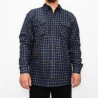 Рубашка мужская зимняя на меху Рубаха теплая на пуговицах Ao longcom Синий+желтый XL