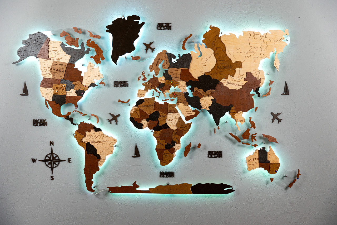 Купить Деревянная карта мира на стену с подсветкой, цена 2900 ₴ — Prom ...