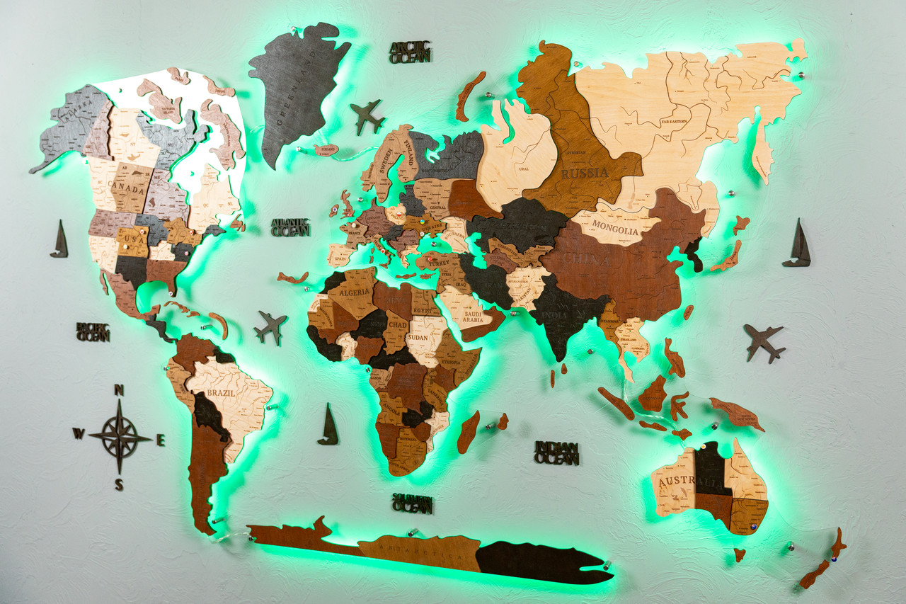Купить Деревянная карта мира на стену с подсветкой, цена 2900 ₴ — Prom ...