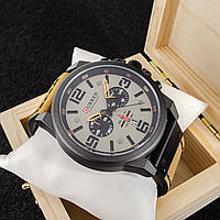 Мужские классические кварцевые стрелочные наручные часы с хронографом Curren 8314. С кожаным ремешком. KB