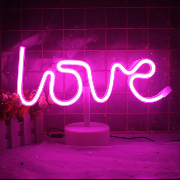 Неоновий нічник світильник  Love рожевий