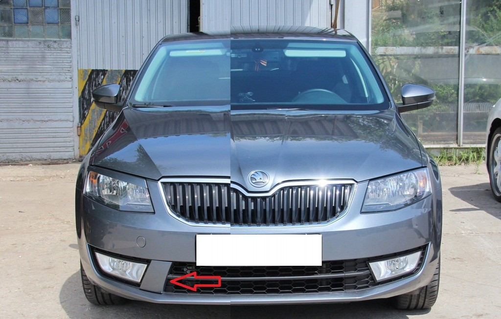 Накладки на передний бампер RS Style Skoda Octavia A7 2013-2016 2 клыка Защитные декоративные накладки на 3 - фото 2 - id-p1720492008