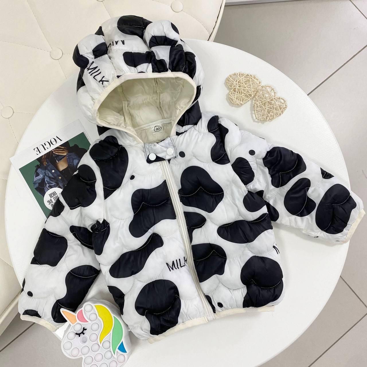 Демісезонна куртка з вушками на капюшоні "Milk" Біла 7206, Hua Tangyu, Білий, Для дівчаток, Весна Осінь, 80, фото 1